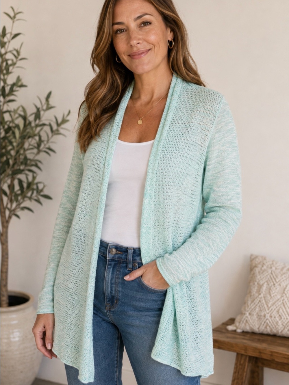 Chico's Mint Open-Front Knit Cardigan